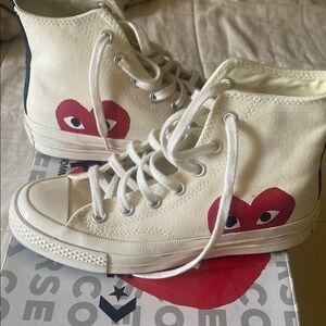Comme des Garcons Cream and Red Heart Sneakers